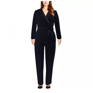 Adrianna Papell Black Wrap-Front Long Sleeve Jumpsuit with Tie Belt